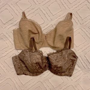 SOMA 34 DDD Enticing Lift Balconett Lace Bras in Nude and Taupe